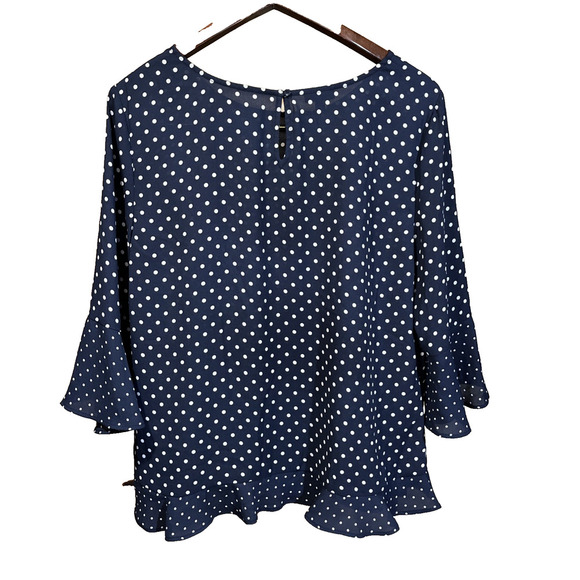 Talbots Polka Dot Bell Sleeve Blouse Top Size Large Chiffon Flowy Cottage - Picture 2 of 11